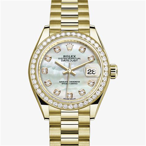 rolex lady-datejust oyster 28 mm yellow gold and diamonds|pre owned women's rolex datejust.